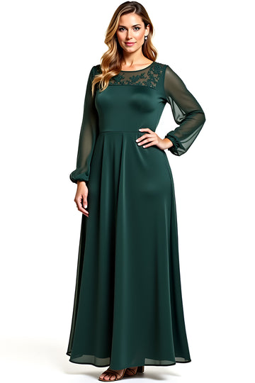 Pine Long Sleeve Lace A Line Formal Dress